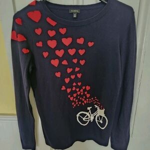 Talbots Navy Sweater with Red Hearts and Bicycle Design XS
